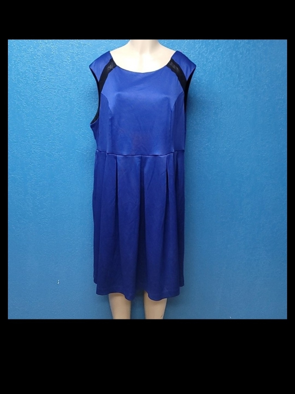 Eloquii Royal Blue Sleeveless Pleated Midi Dress with Black Accents